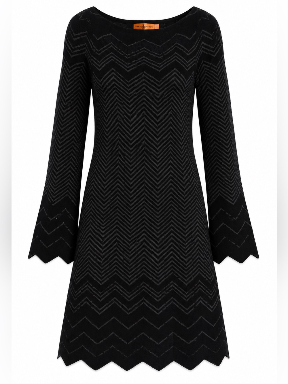 Tory Burch Black Zigzag Long Sleeve Dress